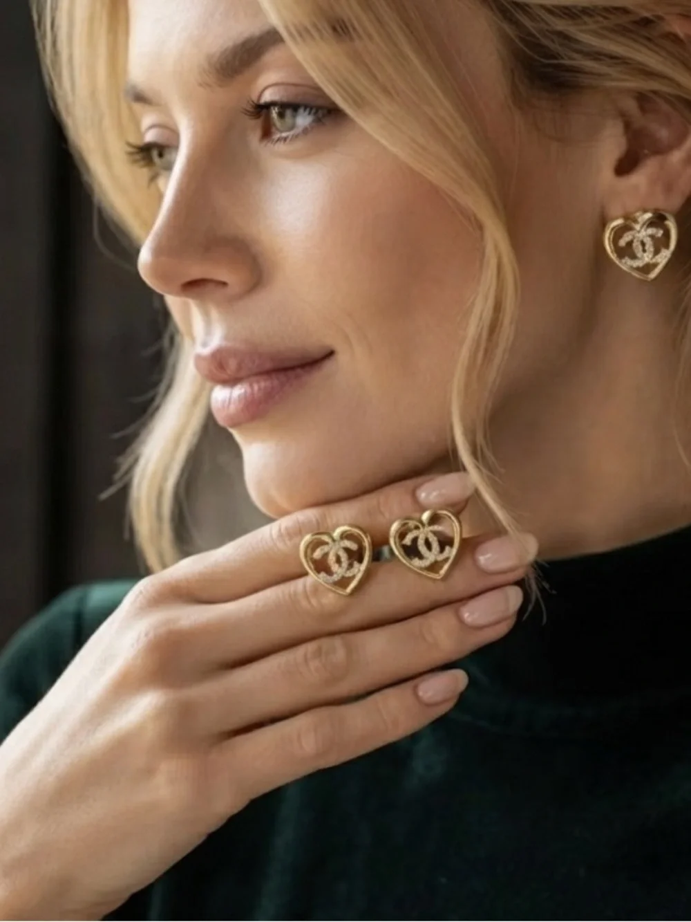 CHANEL Heart Stud Earrings